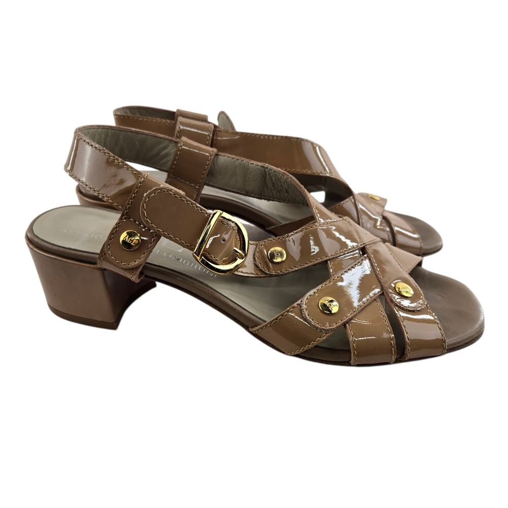 AGL ISA City Nude Slingback Sandals Size 5.5 35.5 Beige Patent Leather Designer‎